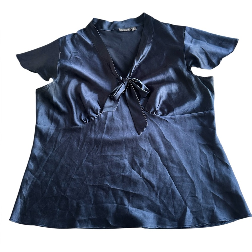 Apt. 9 Women's Plus Size Navy Blue Tie Neck Short Sleeve Blouse Size 3X